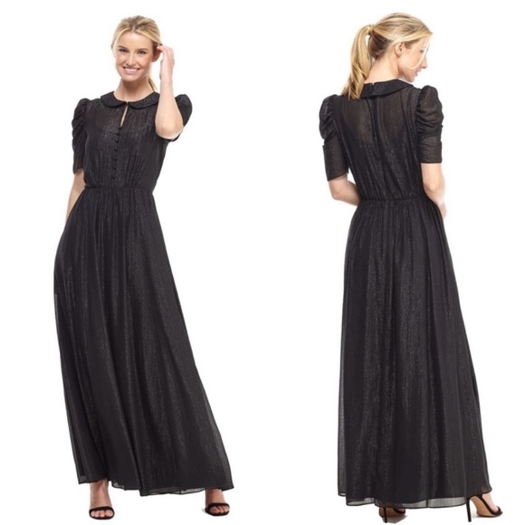 NWT Gal Meets Glam Jolene Black Shimmer Maxi Dress - Picture 2 of 12